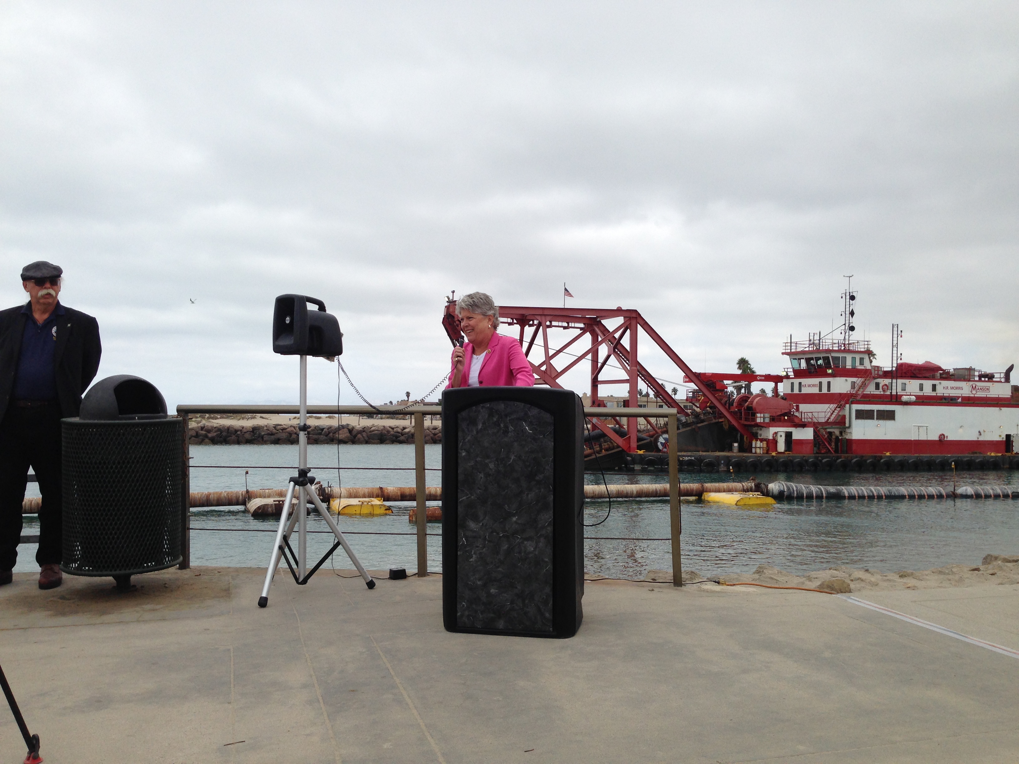 Congresswoman Brownley speaking at Channel Islands Harbor dredging press conference